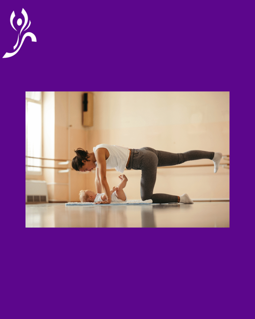 Lady doing Pilates with a baby